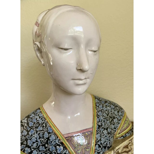 Late 19th Century Antique Angelo Minghetti Majolica Italian Woman Bust After Francesco Laurana For Sale - Image 9 of 12