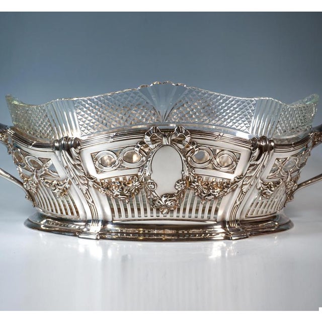 Art Nouveau Silver Jardinière with Cut Glass Liner from Bruckmann & Sons, Germany, 1890s For Sale - Image 4 of 11
