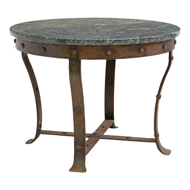 Rustic French Green Marble-Top & Iron Coffee Table | Chairish