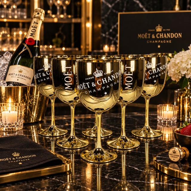 Contemporary Gold Crystal Glass Moët & Chandon Wine Water Champagne Goblets - Set of 6 For Sale - Image 3 of 14