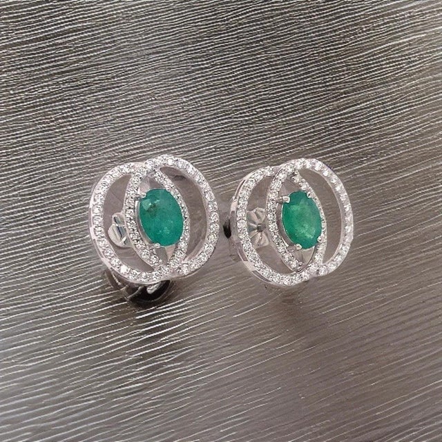 Diamond Emerald Earrings 14k White Gold 2.16 TCW Certified For Sale - Image 14 of 15