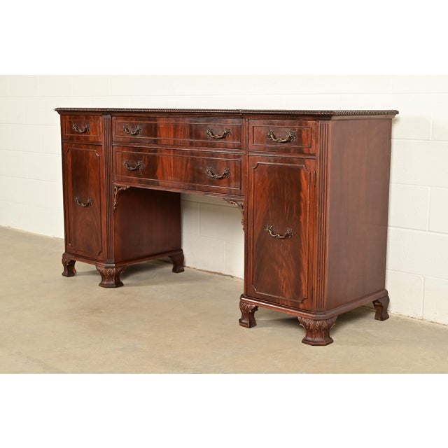 Baker Furniture Style Chippendale Carved Flame Mahogany Sideboard Buffet, Circa 1940s For Sale - Image 13 of 13