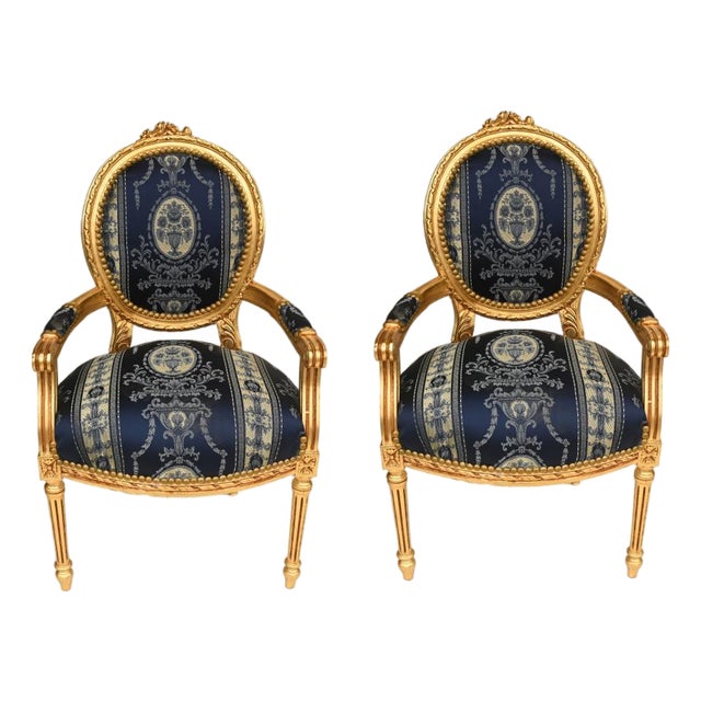 French Louis XVI I Gilt Armchairs, Set of 2 For Sale