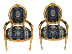 French Louis XVI I Gilt Armchairs, Set of 2