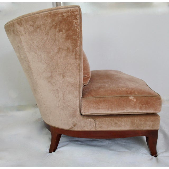 C2000 Donghia "Geneva" Collection Walnut Framed Club Chairs With Donghia Linen Velvet Textile -Pair For Sale - Image 11 of 16