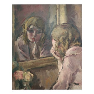 Henri Fehr, Jeune fille au rouge à lèvres, Oil on Canvas, Framed For Sale