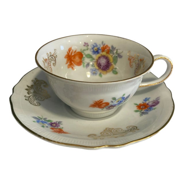 Vintage Schumann Bavaria Floral Demitasse Cup and Saucer For Sale