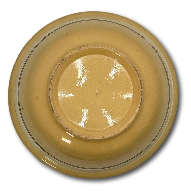 Nice Antique Large Thick & Heavy 13 Inch Brown & Cream Color Banded Yellow Ware Kitchen Mixing Bowl - Circa Late 1800s For Sale - Image 9 of 18