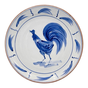Italian Hand-Painted Blue Rooster Ceramic Serving Bowl