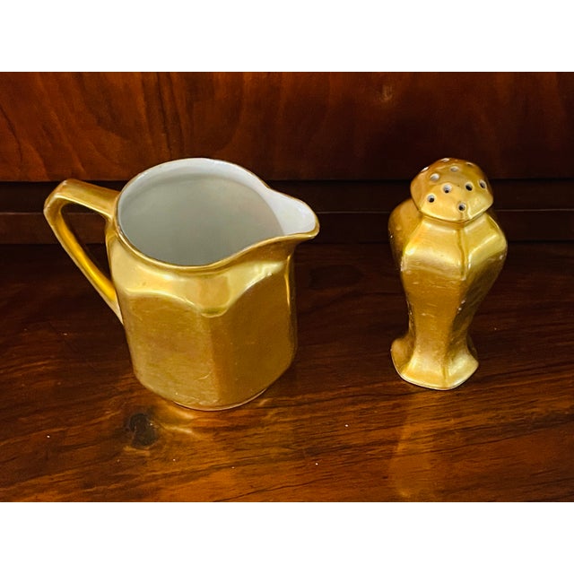 1920s 2 PCS Austrian Porcelain Gold Creamer and Salt Shaker For Sale - Image 5 of 5