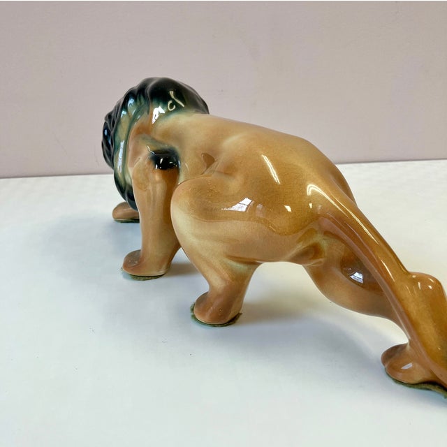 1960s Vintage Mid Century Ceramic Lion Statue For Sale - Image 5 of 6