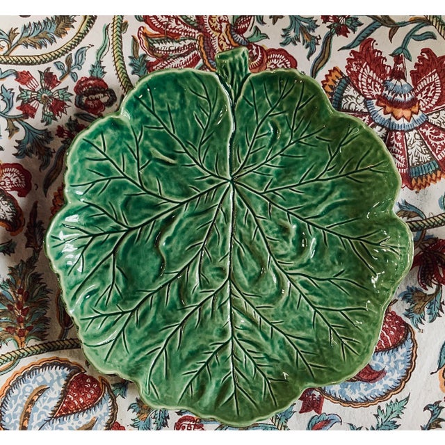 Vintage Portuguese 'Bordallo Pinheiro' Majolica Glazed Ceramic Geranium Leaf Platter For Sale - Image 13 of 13