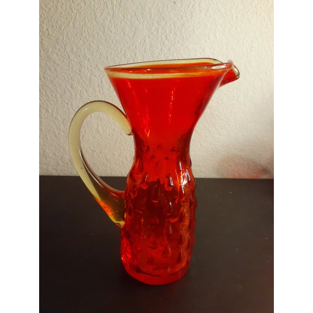 1960s Amberina Glass Hobnail Pitcher With Clear Applied Handle For Sale - Image 4 of 6