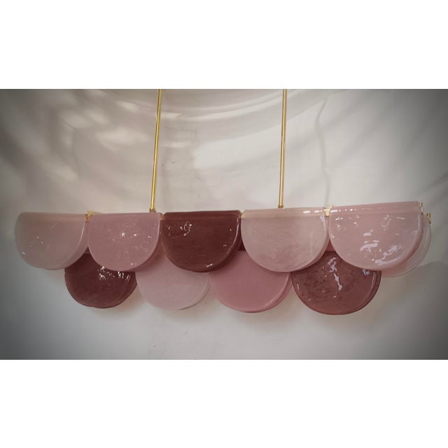 Murano Rectangular Pink Violet Art Glass and Brass Chandelier and Pendant For Sale - Image 6 of 10