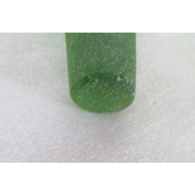 Green Blenko Style Hand Blown Green Crackle Glass Decanter Bottle For Sale - Image 8 of 12