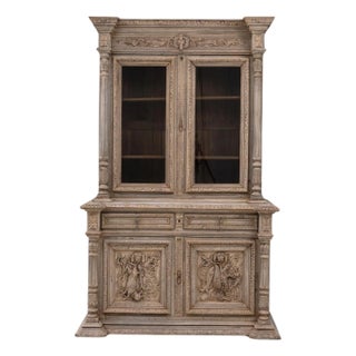 1880s Belgian Oak Vitrine with Ornate Carvings For Sale