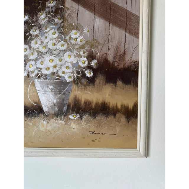 Paint 1970's Vintage Thomas Still Life Oil Painting of Daisies, Framed For Sale - Image 7 of 11