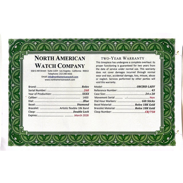 Vintage Rolex Orchid Ladies Blue Face Diamond Cocktail Watch 18k Gold For Sale - Image 9 of 9