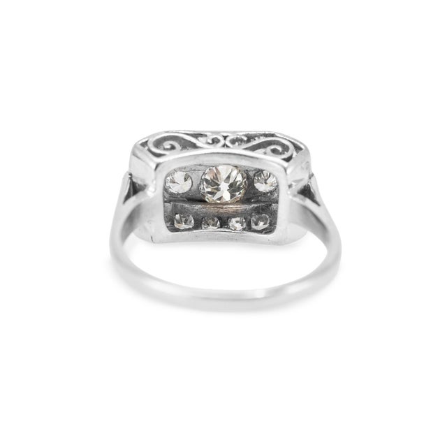 Early 20th Century Antique 14k White Gold 1.57ctw Old Euro Cut Diamond Three Stone Engagement Ring, Size 7 For Sale - Image 5 of 9