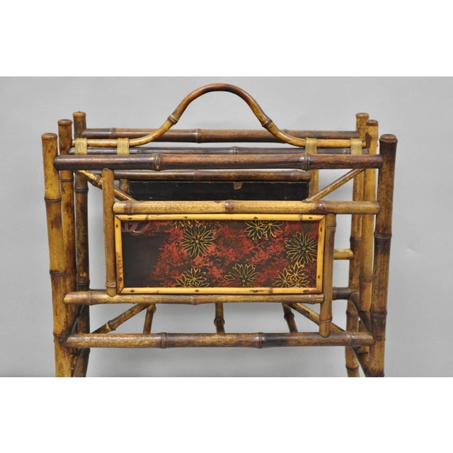 Antique English Victorian Bamboo Fretwork Canterbury Magazine Rack Stand For Sale - Image 12 of 17