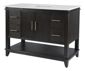 Reece 48 in. W Wood & Quartz Single Sink Bathroom Vanity, Dark Roast Coffee Wire Brushed