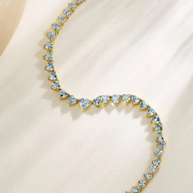 Nina Zhou 20.40ct Heart Aquamarine Riviera Graduated Tennis Necklace in 14k Gold For Sale In Los Angeles - Image 6 of 12