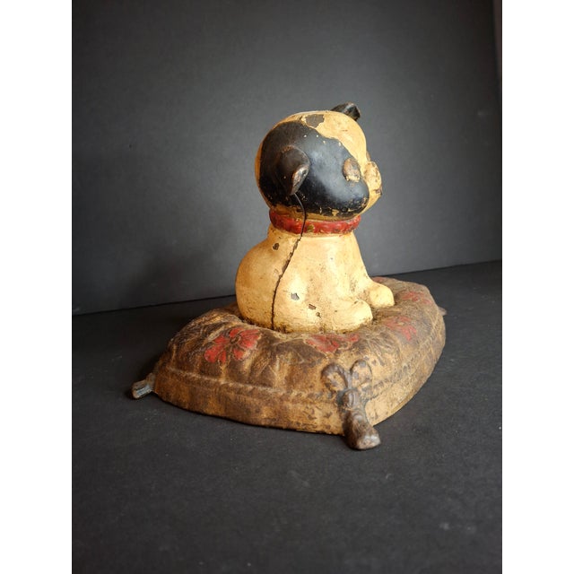 Antique Hubley Cast Iron Fido on Pillow Still Penny Bank, Original Paint C. 1920s For Sale - Image 10 of 17
