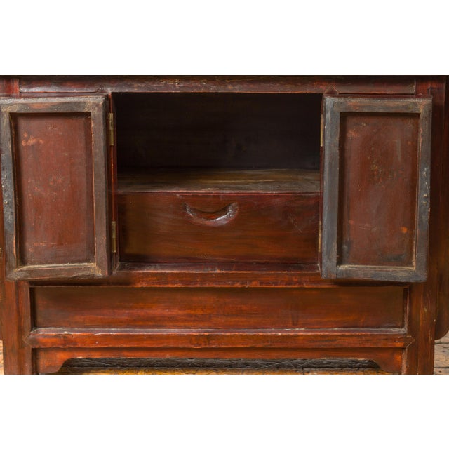 Asian Chinese Antique Ming Dynasty Style Red Rose Console Cabinet with Everted Flanges For Sale - Image 3 of 13