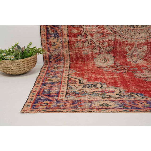 Textile 1970s Vintage Turkish Handmade Wool Cotton Red Area Rug For Sale - Image 7 of 12
