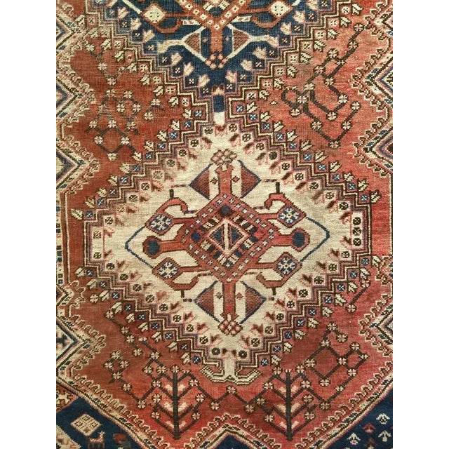 Vintage Persian Shiraz Tribal Area Rug, Handwoven Geometric Pattern, Rust Red & Navy, 5’ X 10' For Sale - Image 10 of 12