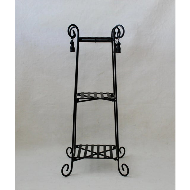 Mid-Century Modern Vintage Painted Metal Three Tier Plant Stand Tassel Detail Mid Century For Sale - Image 3 of 10