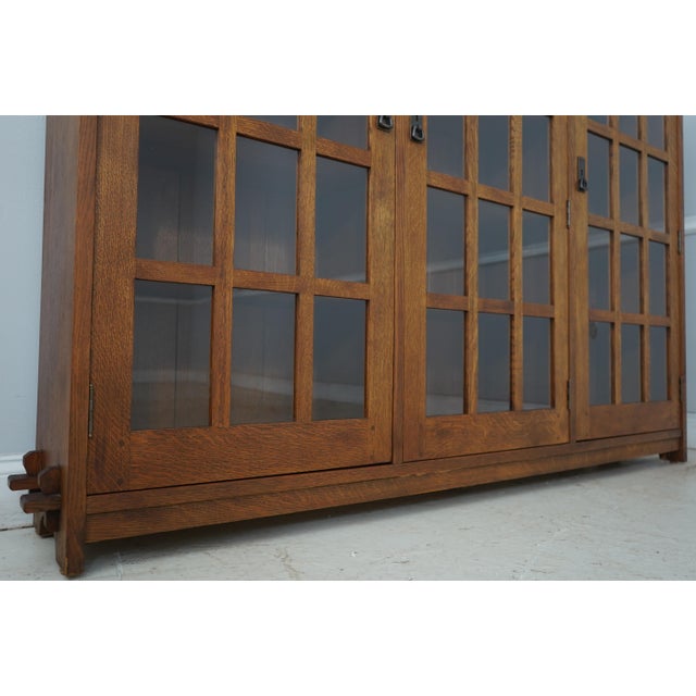 Brown Stickley Mission Oak 3 Door Bookcase For Sale - Image 8 of 15