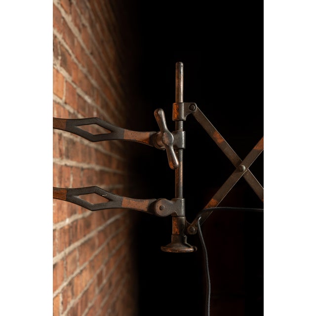 Early 20th Century Japanned Copper Scissor Arm Wall Lamp With Mirrored Art Nouveau Shade For Sale - Image 11 of 18