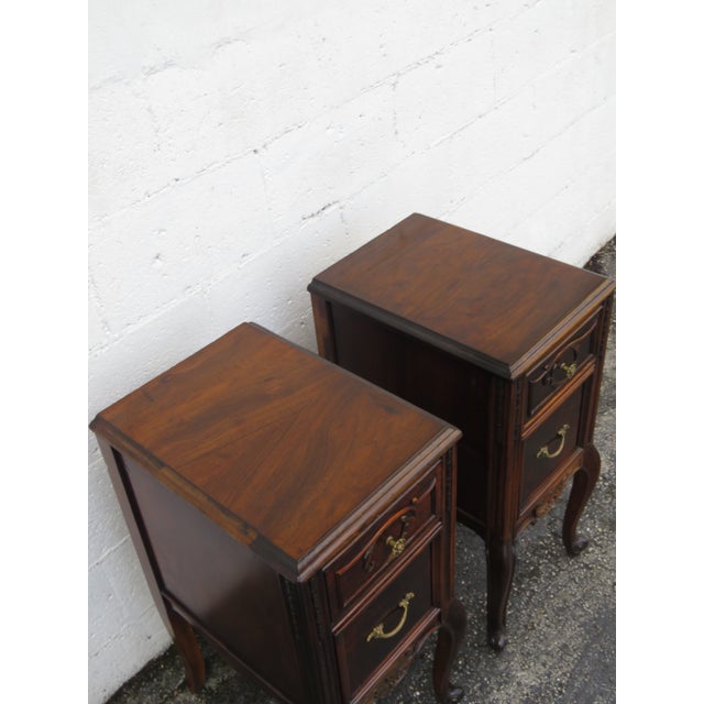 Early 1900s Carved Tall Narrow Nightstands End Side Bedside Tables a Pair 6085 For Sale - Image 4 of 18