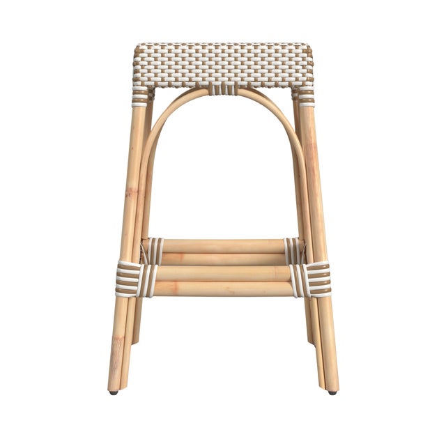 Spritely Home Accent Furniture Robias 30 in. Seat Height Rectangular Rattan Backless Bar Stool, White/Tan Dot / Natural Rattan Frame For Sale - Image 4 of 7