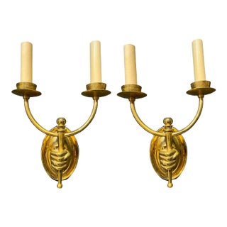 1930's Double Lights Hands Sconces - a Pair For Sale