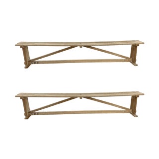 Vintage Slatted Benches in Beech, 1930s, Set of 2 For Sale