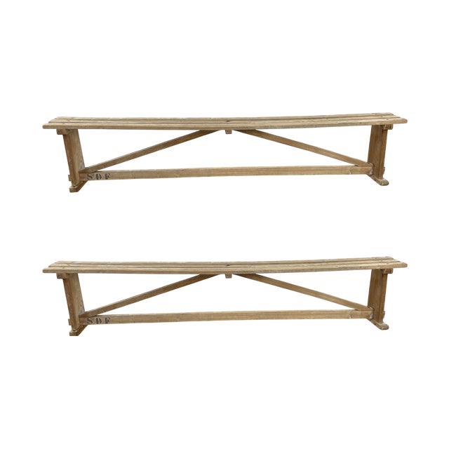 Vintage Slatted Benches in Beech, 1930s, Set of 2 For Sale