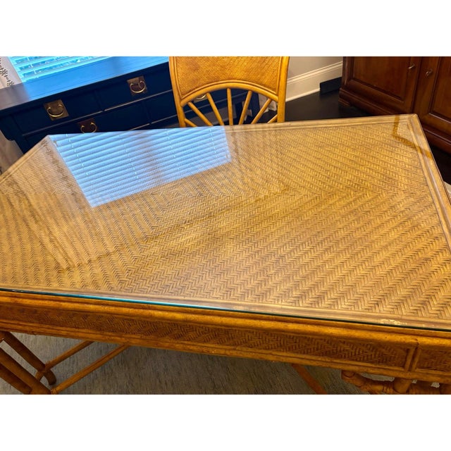 English Rattan Midcentury British Colonial Campaign Style Desk & Chair Set For Sale - Image 3 of 10