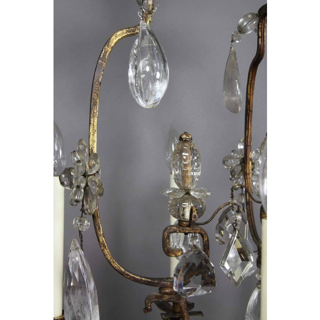 Louis XV Gilded Wrought Iron and Rock Crystal Chandelier For Sale - Image 10 of 11