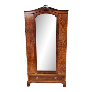 Early 1900's Walnut Wardrobe With Polka Dot Inlay For Sale