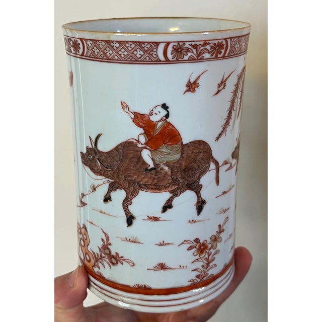Antique 18th Century Chinese Export Porcelain Tankard Mug Decorated With Water Buffalos and Willow Tree For Sale - Image 18 of 18