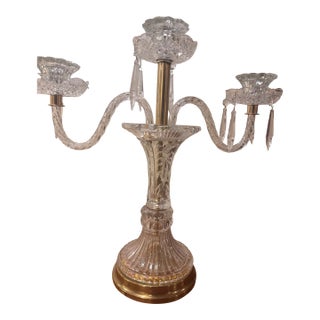 Vintage Glass Candelabra Crystal Clear Mid Century Candle Light Holder For Sale