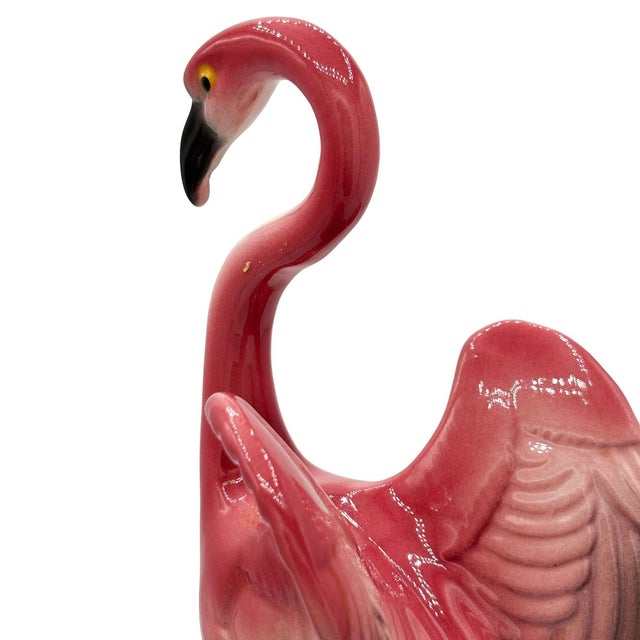 1950s Mid-Century 11" Tall Open Wing Pink Flamingo Ceramic Tabletop Statue, Pair For Sale - Image 14 of 18
