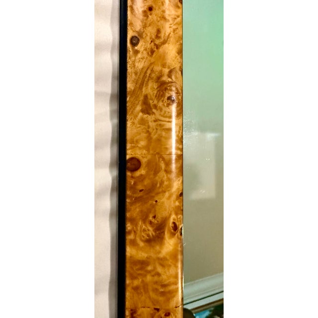 Art Deco Late 20th C. Art Deco Revival Burl Wood and Black Wall Mirror For Sale - Image 3 of 8