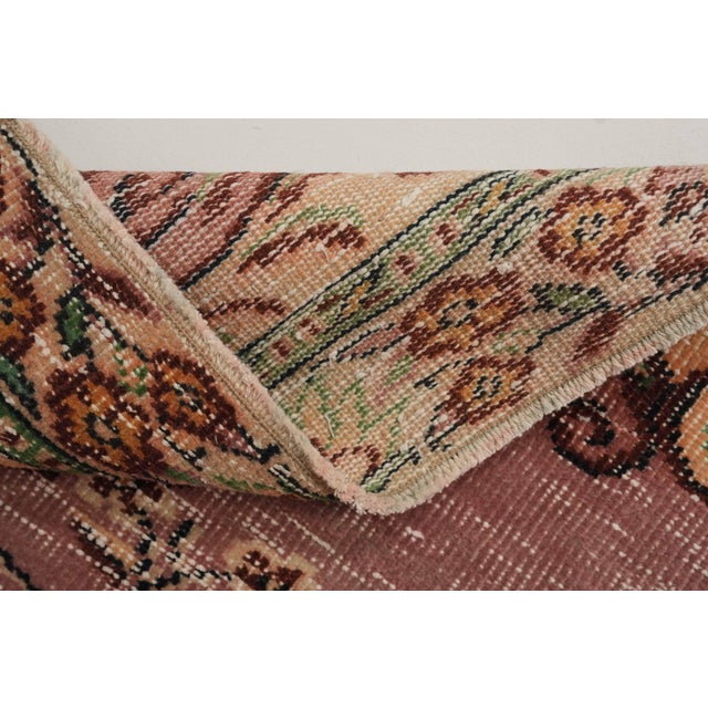 1970s Vintage Turkish Handmade Wool Cotton Pink Area Rug For Sale - Image 12 of 12