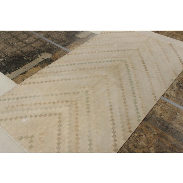 Mid-Century Modern 1960s Vintage Art Deco Rug in Beige-Brown, Green and White Chevron Pattern For Sale - Image 3 of 8