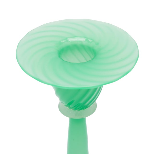 Steuben Frederick Carder-Era Steuben Jade and Alabaster Glass Candlestick, 1920-1933 For Sale - Image 4 of 9