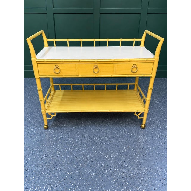 Thomasville Vintage Thomasville Allegro Faux Bamboo Rolling Serving Cart For Sale - Image 4 of 12