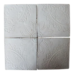 19th Century Tiles Depicting Sun Over Sunflowers - Set of 4